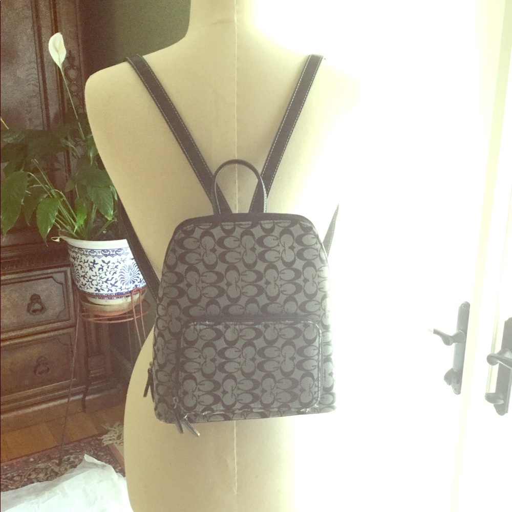 Dark Navy & Gray Leather/Canvas Mini Backpack